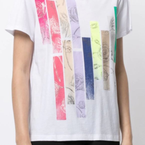 TWINSET white striped floral-print t-shirt, size S - Picture 6 of 10